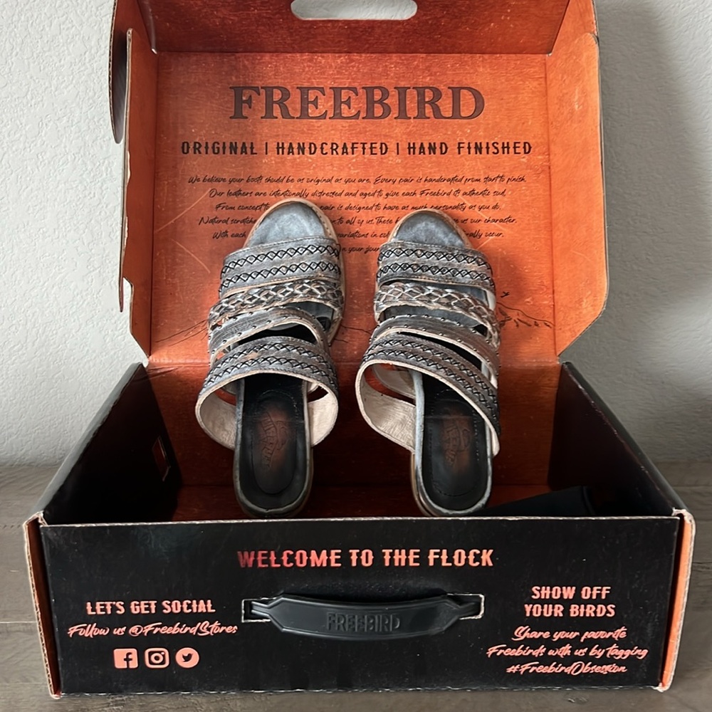 Freebird Black and Silver Strappy Sandals